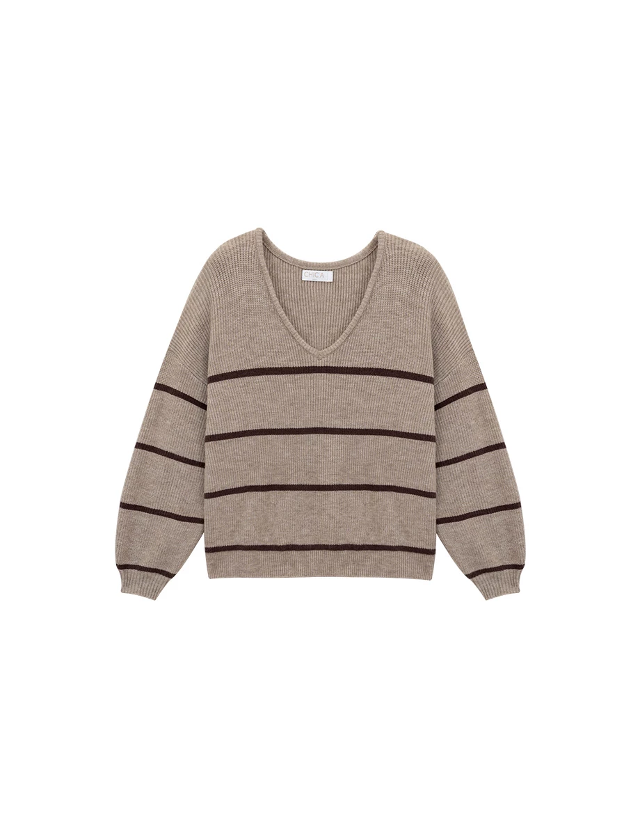 Oversized Stripe V Neck Knit Sweater Oversized Stripe V Neck Knit Sweater
