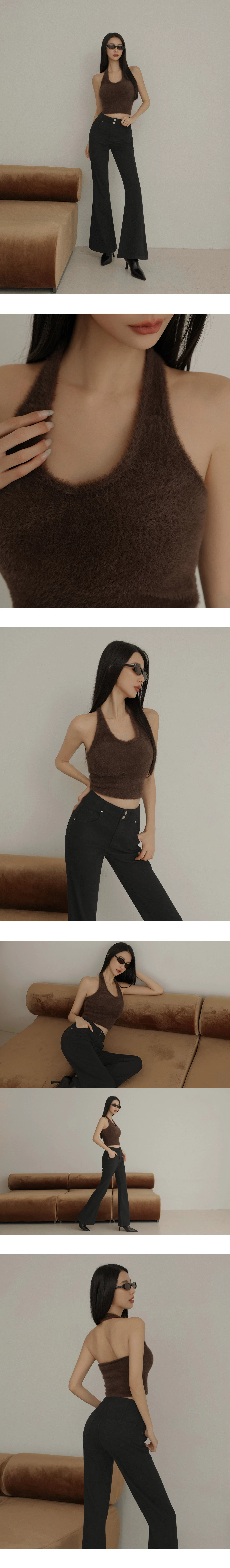 Soft Fluffy Halter Neck Knit Crop Padded Bra Tank Top