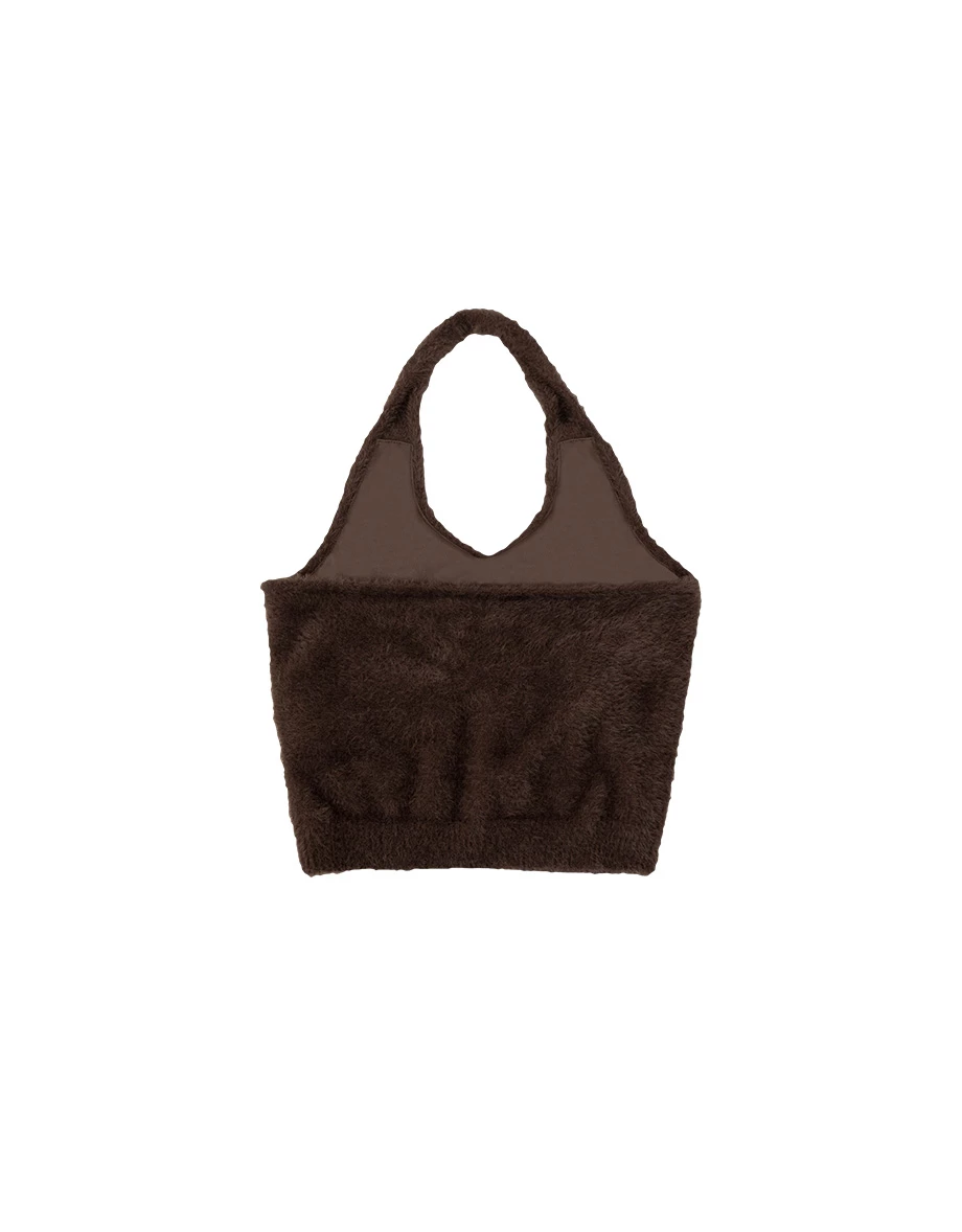 Soft Fluffy Halter Neck Knit Crop Padded Bra Tank Top