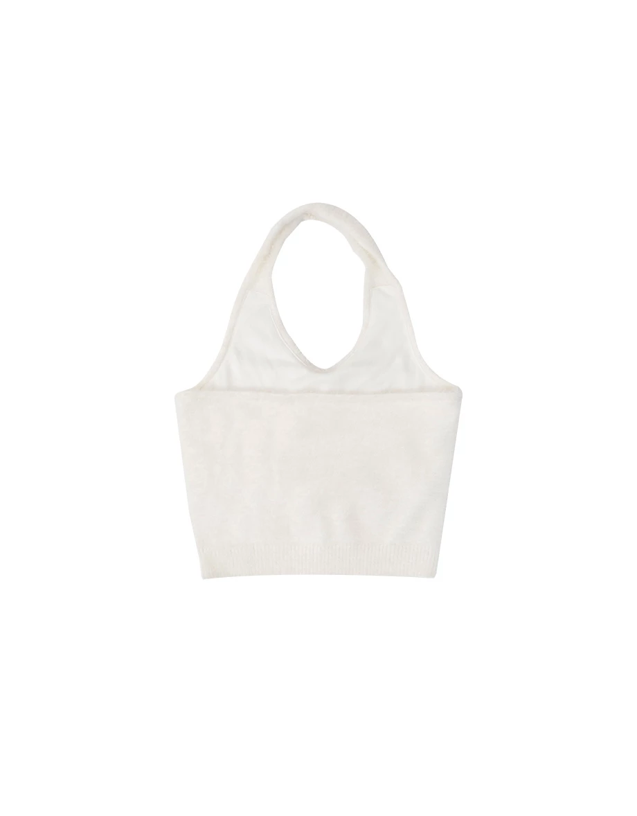 Soft Fluffy Halter Neck Knit Crop Padded Bra Tank Top