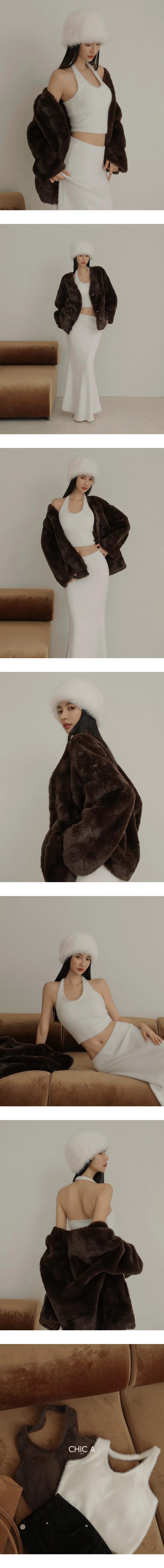 Soft Fluffy Halter Neck Knit Crop Padded Bra Tank Top