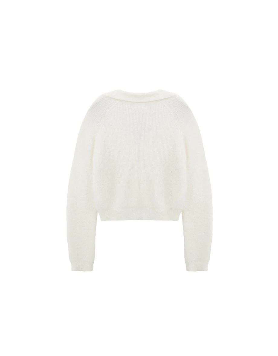 Soft Fluffy Knit Buttoned Cropped Cardigan with Fold Over Collar