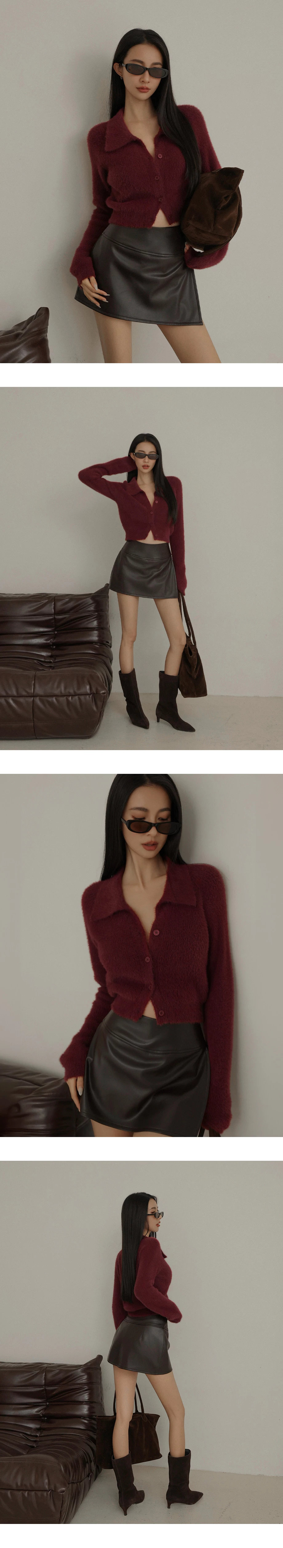 Soft Fluffy Knit Buttoned Cropped Cardigan with Fold Over Collar