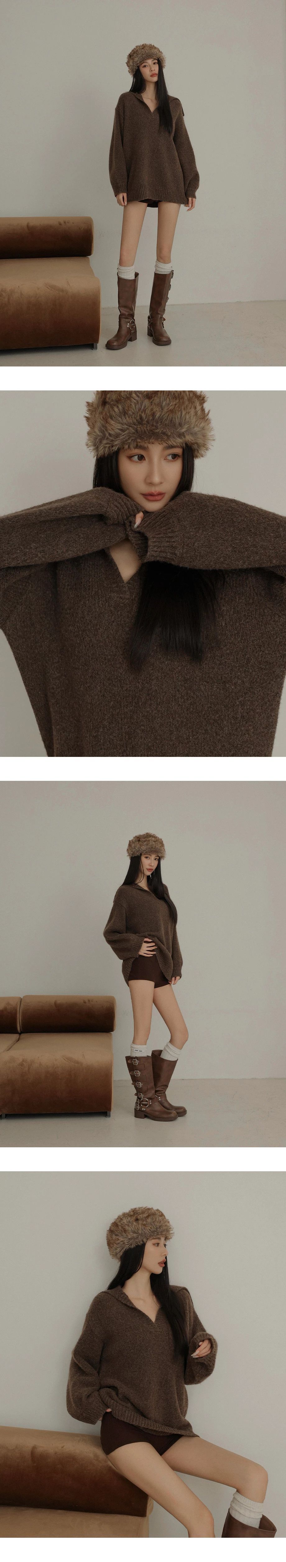 Sailor Collar Longline Knit Pullover Sweater