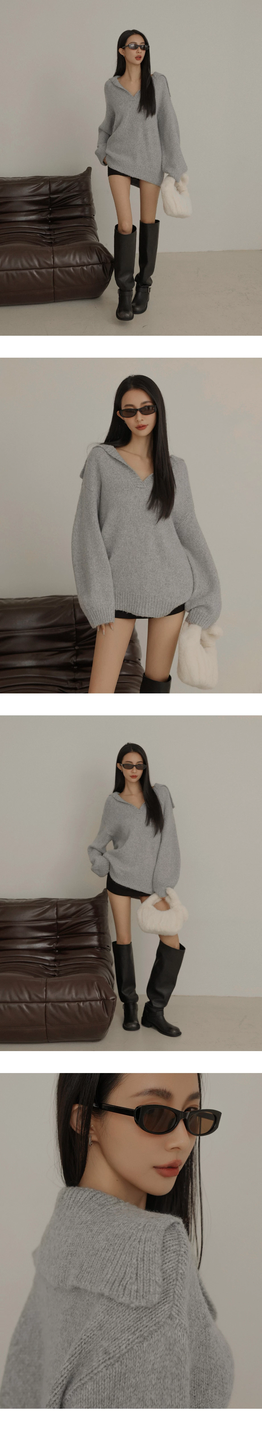 Sailor Collar Longline Knit Pullover Sweater