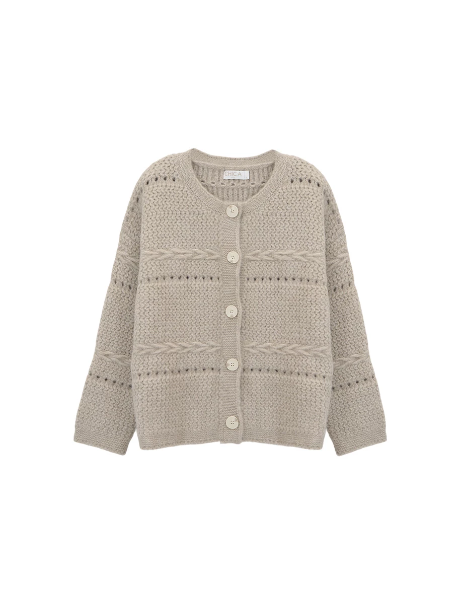 Oversized Textured Knit Crew Neck Button Front Cardigan Oversized Textured Knit Crew Neck Button Front Cardigan