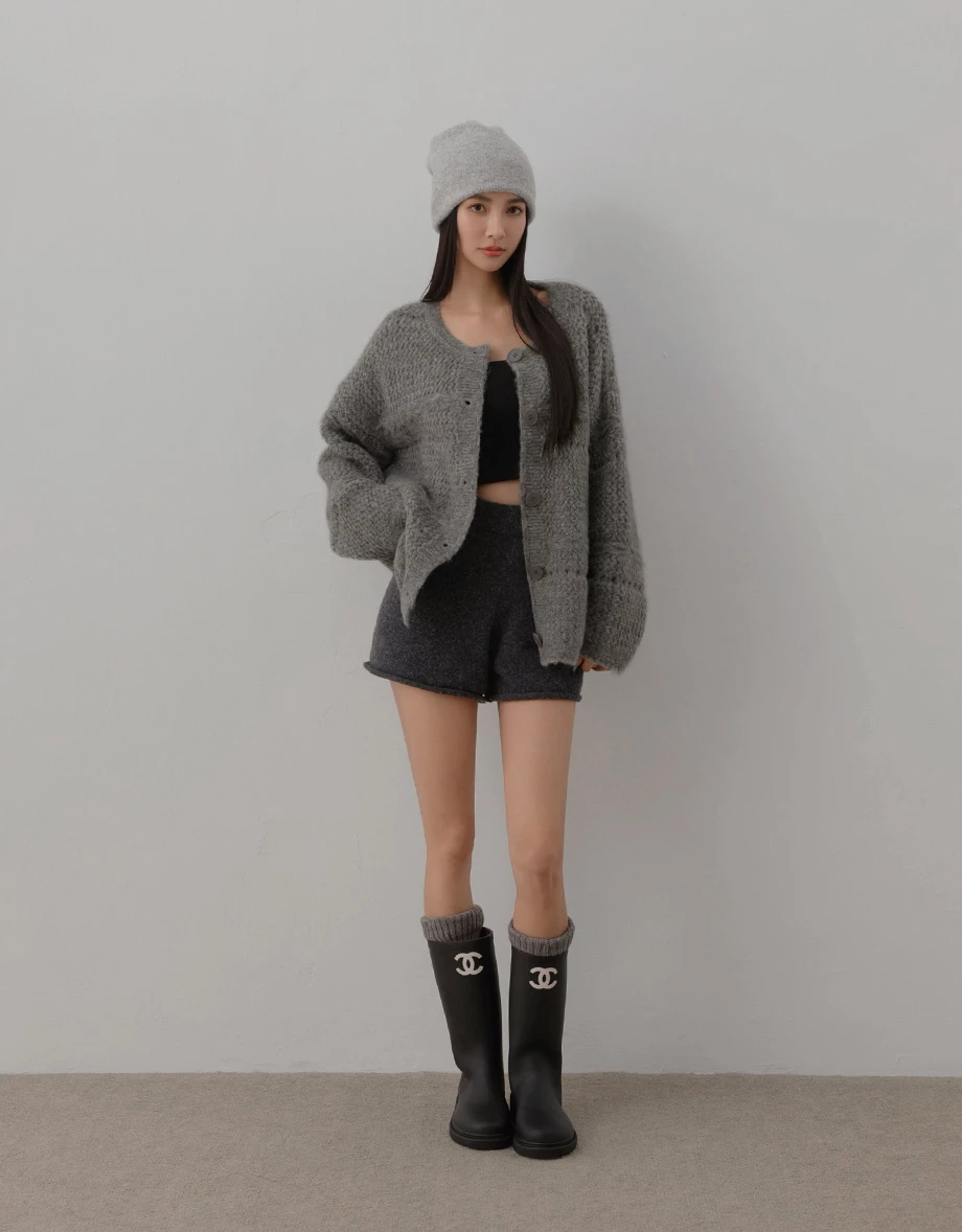 Oversized Textured Knit Crew Neck Button Front Cardigan Oversized Textured Knit Crew Neck Button Front Cardigan