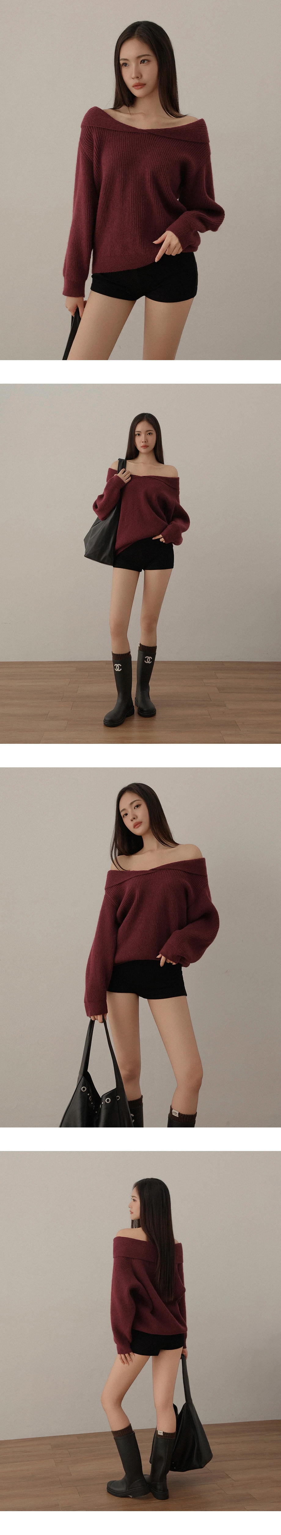 2 Way Fold Over Off Shoulder Oversized Sweater 2 Way Fold Over Off Shoulder Oversized Sweater