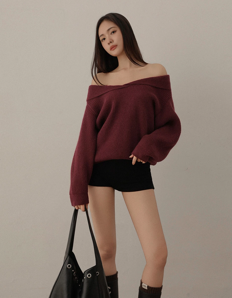 2 Way Fold Over Off Shoulder Oversized Sweater 2 Way Fold Over Off Shoulder Oversized Sweater