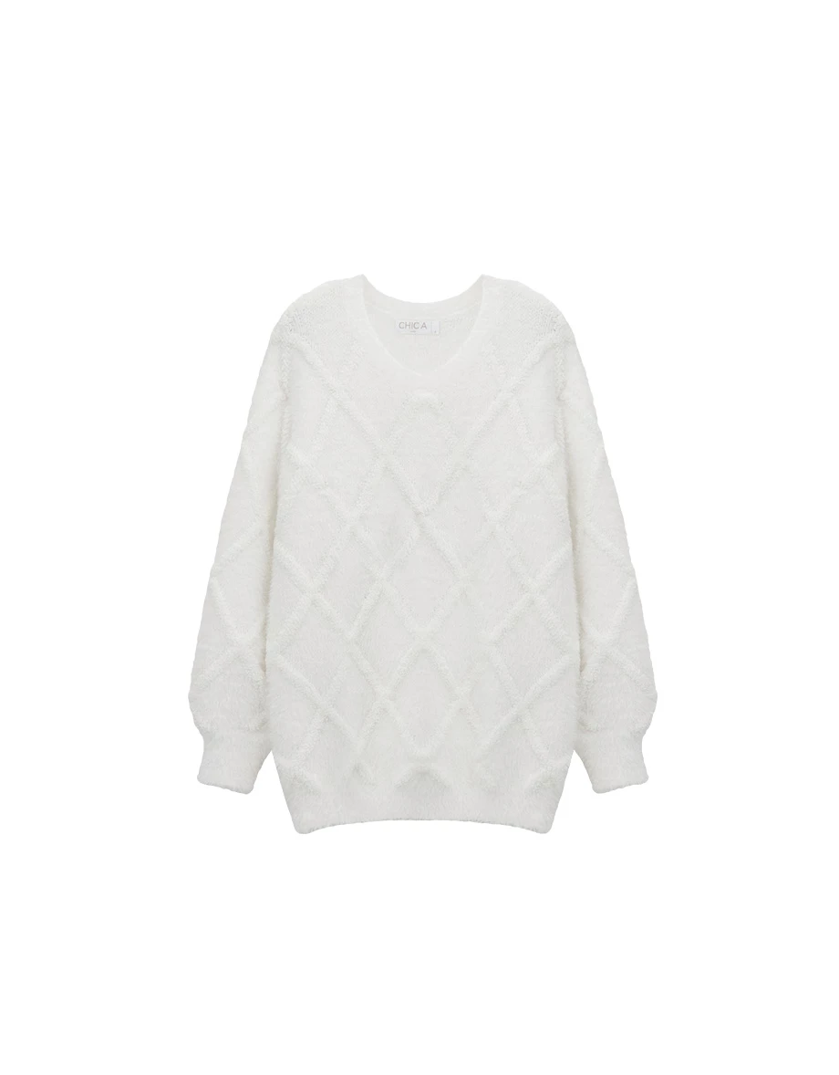 Classic Round Neck Argyle Pattern Knit Sweater