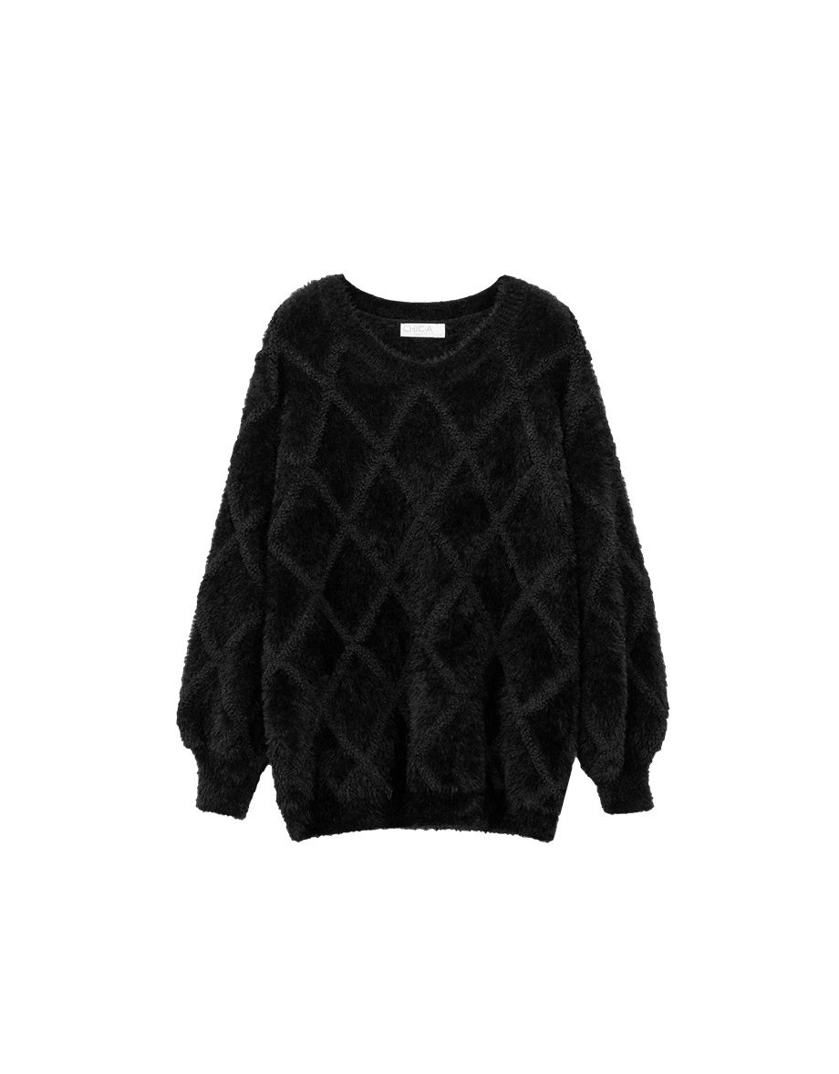 Classic Round Neck Argyle Pattern Knit Sweater