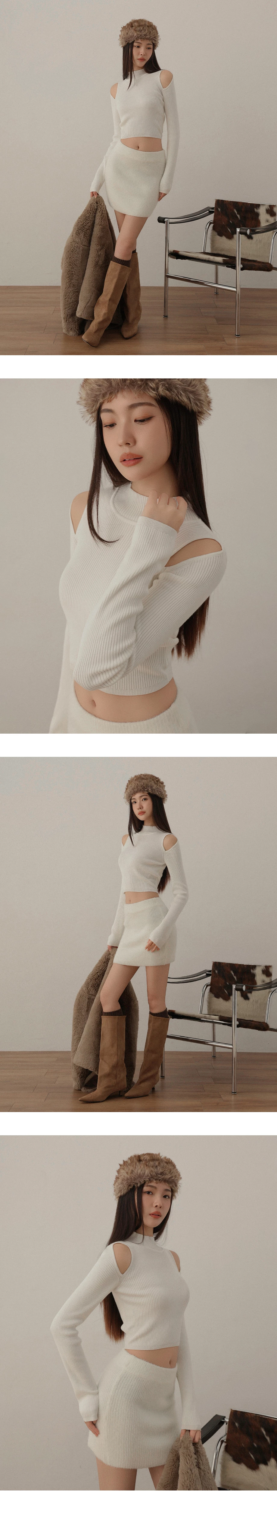 Cold Shoulder Mock Neck Ribbed Knit Crop Top Cold Shoulder Mock Neck Ribbed Knit Crop Top