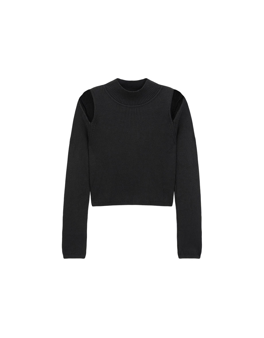 Cold Shoulder Mock Neck Ribbed Knit Crop Top Cold Shoulder Mock Neck Ribbed Knit Crop Top