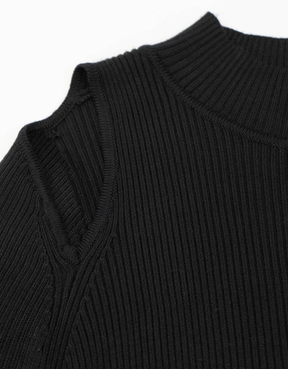 Cold Shoulder Mock Neck Ribbed Knit Crop Top Cold Shoulder Mock Neck Ribbed Knit Crop Top