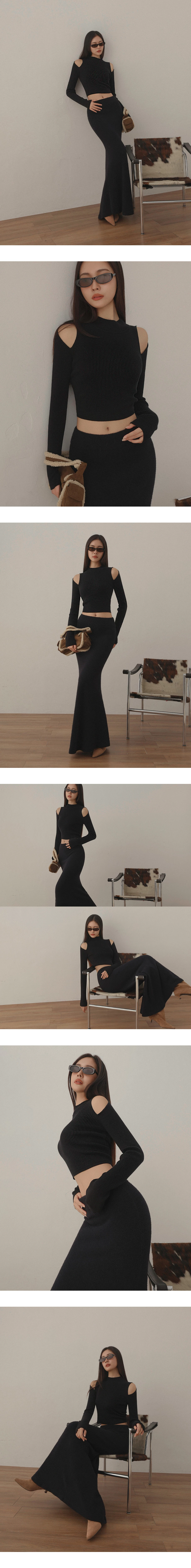 Cold Shoulder Mock Neck Ribbed Knit Crop Top Cold Shoulder Mock Neck Ribbed Knit Crop Top