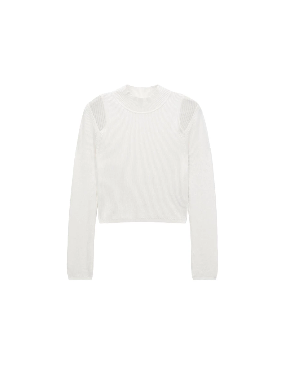 Cold Shoulder Mock Neck Ribbed Knit Crop Top Cold Shoulder Mock Neck Ribbed Knit Crop Top