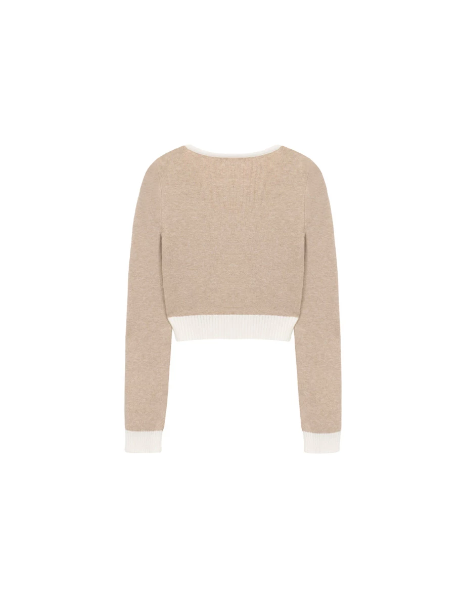 Contrast Trim Crewneck Cropped Fitted Knit Top