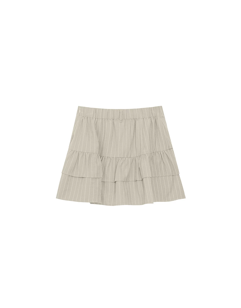 High Waist Pinstripe Layered Ruffle Mini Skirt