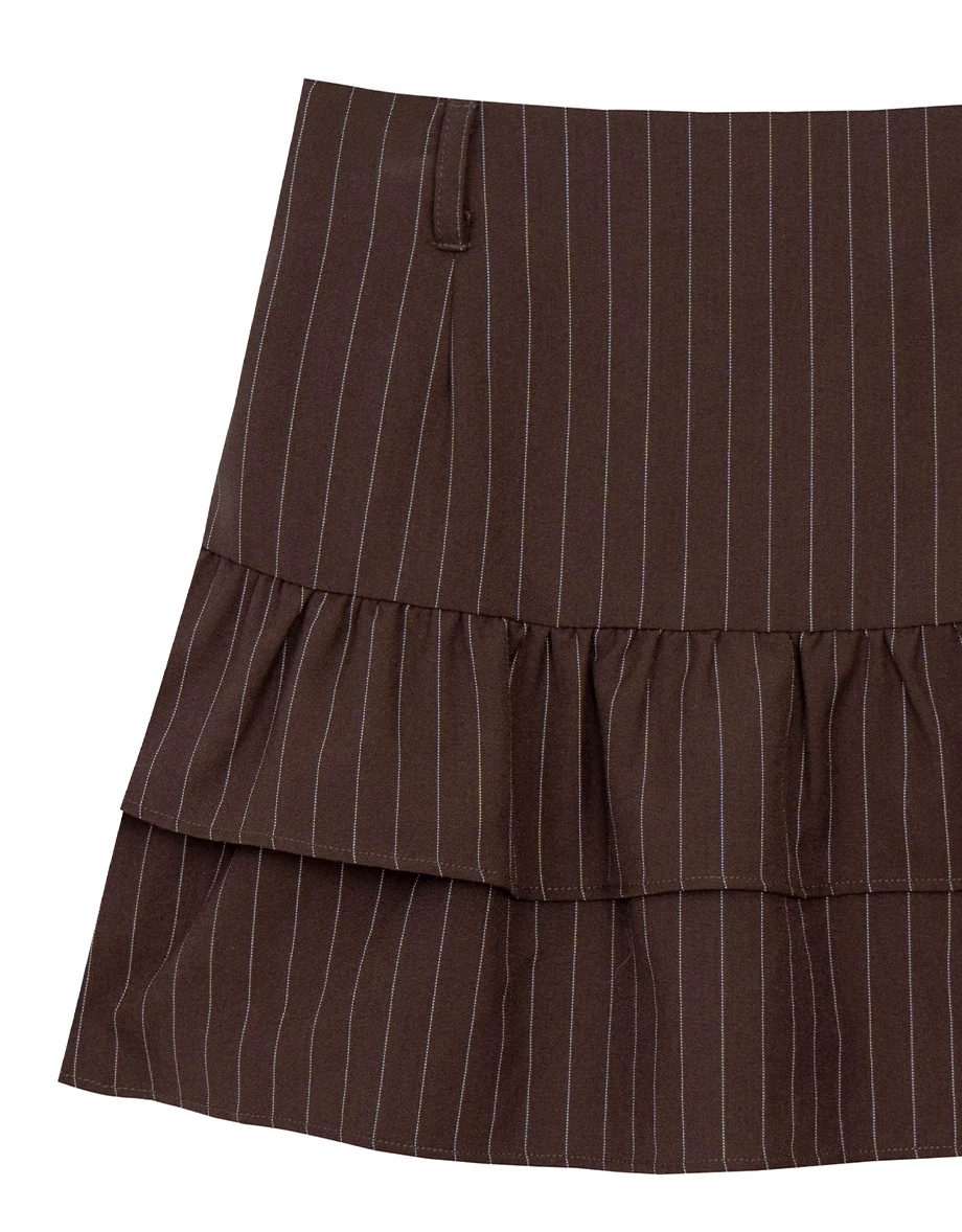 High Waist Pinstripe Layered Ruffle Mini Skirt