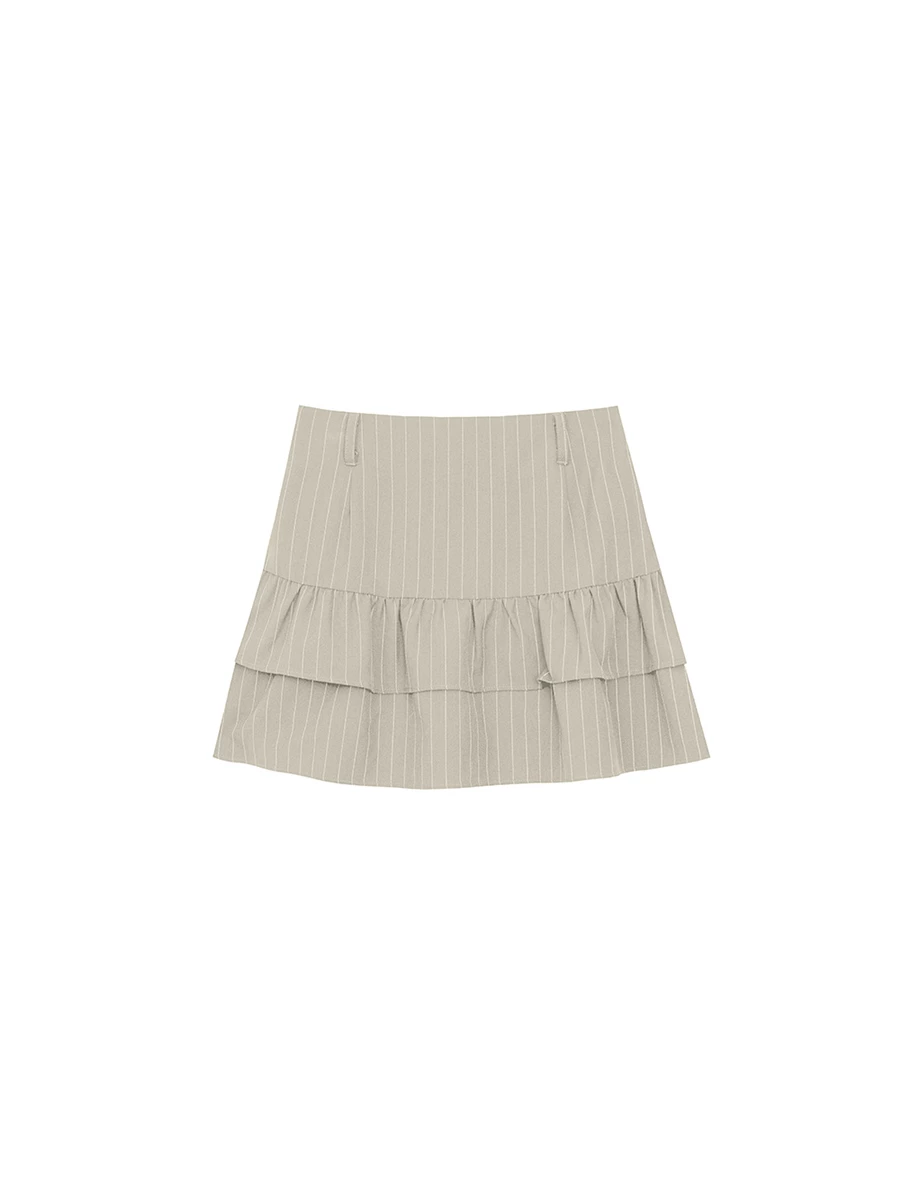High Waist Pinstripe Layered Ruffle Mini Skirt