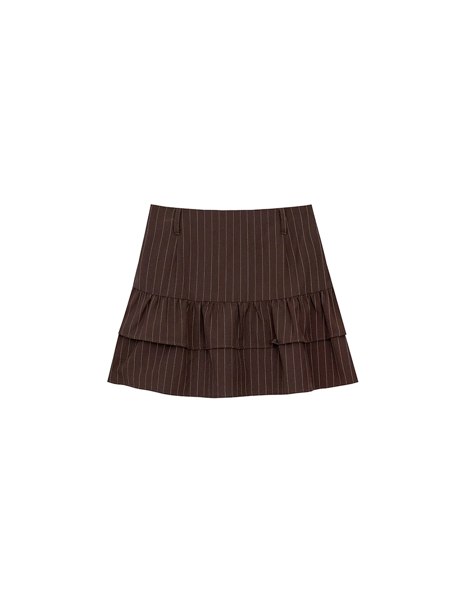 High Waist Pinstripe Layered Ruffle Mini Skirt