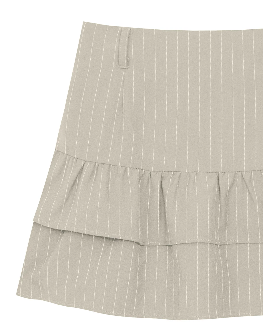 High Waist Pinstripe Layered Ruffle Mini Skirt