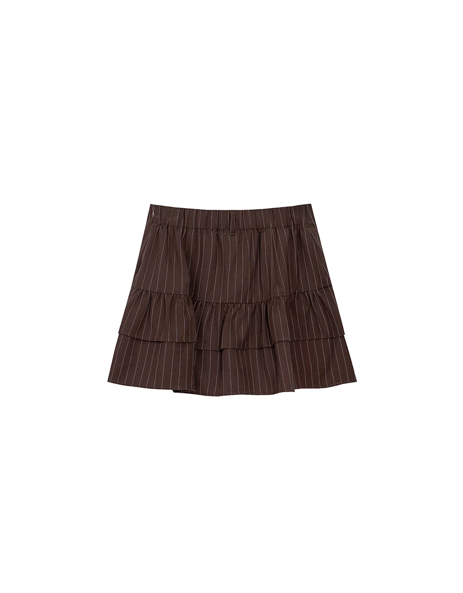 High Waist Pinstripe Layered Ruffle Mini Skirt