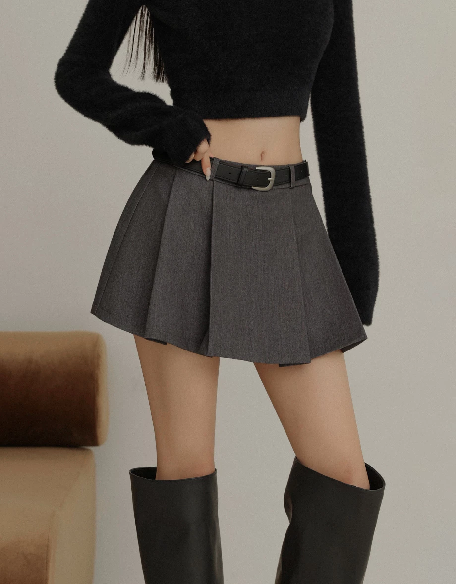 Mid Low Waist Front Pleated Tencel Jeans Denim Mini Skirt