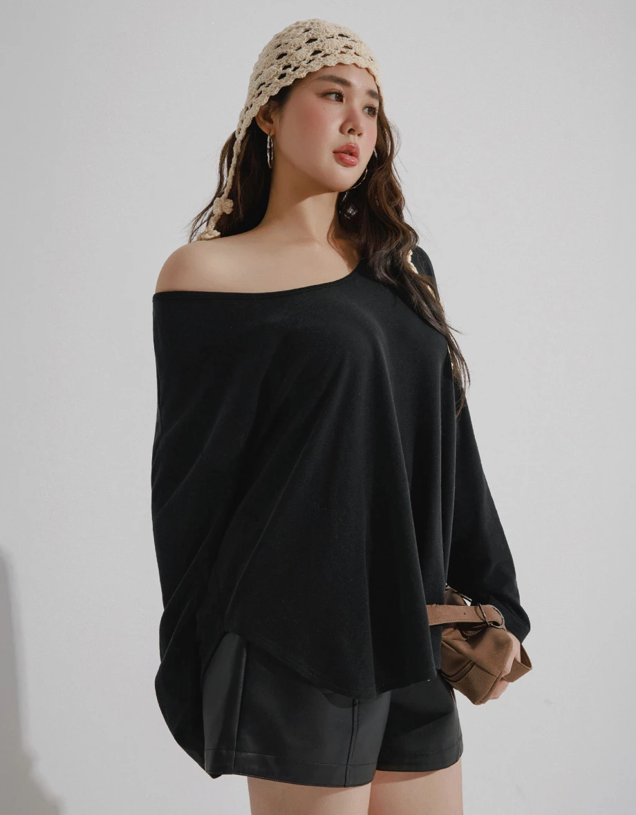 Heat Tech Plain Convertible Neckline Long Sleeve Top