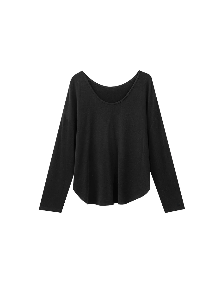 Heat Tech Plain Convertible Neckline Long Sleeve Top