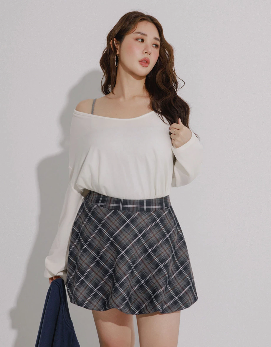 Heat Tech Plain Convertible Neckline Long Sleeve Top