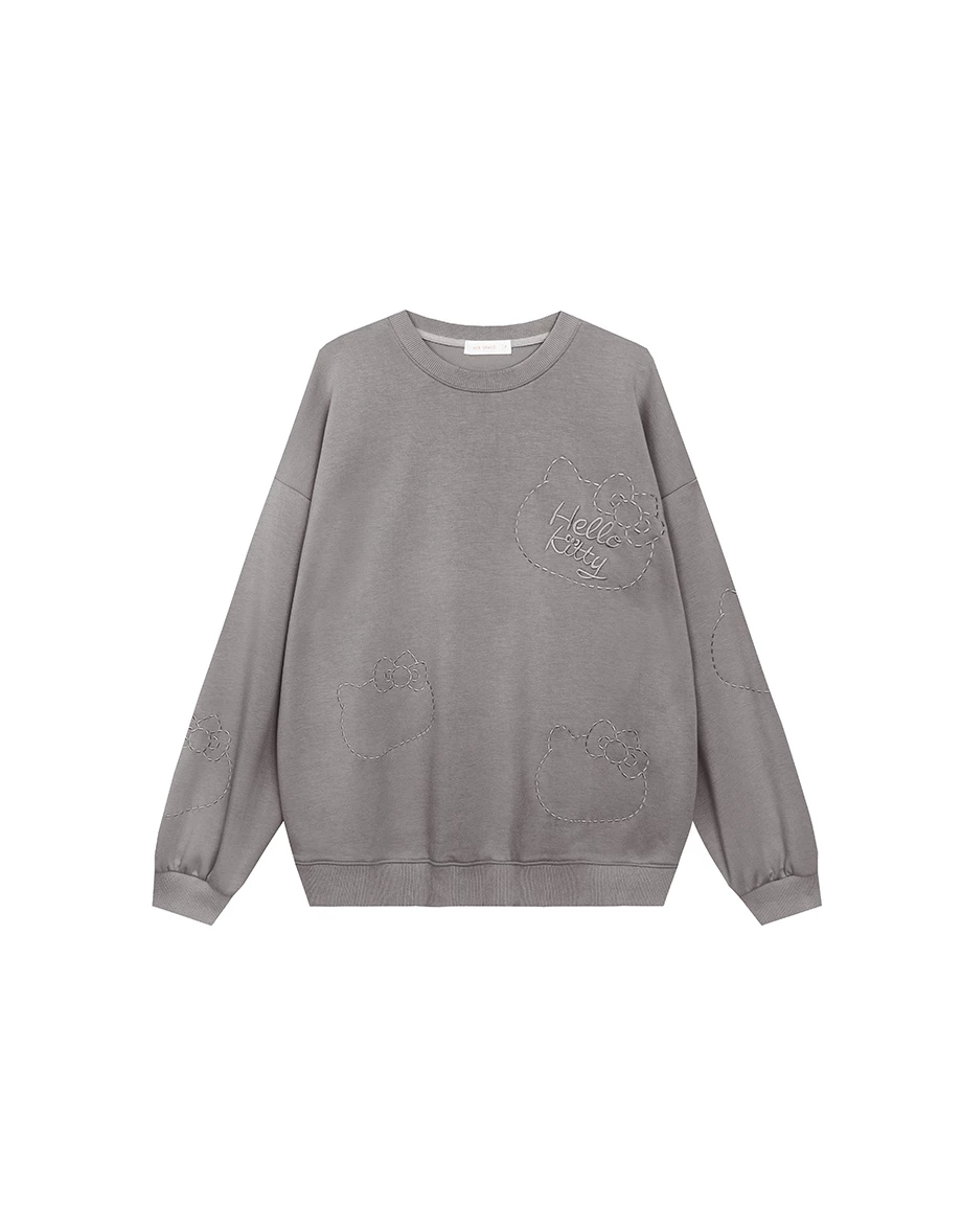 【SANRIO Collab】Oversized Cotton Sweatshirt with Hello Kitty Stitch Embroidery