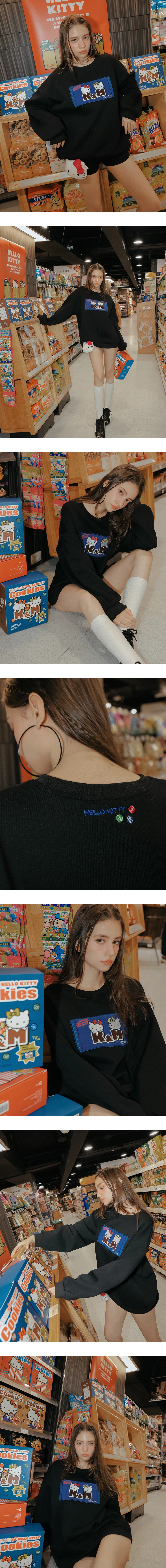 【Hello Kitty Collaboration】Contrast Patch Oversized Pullover Sweatshirt 【Hello Kitty Collaboration】Contrast Patch Oversized Pullover Sweatshirt