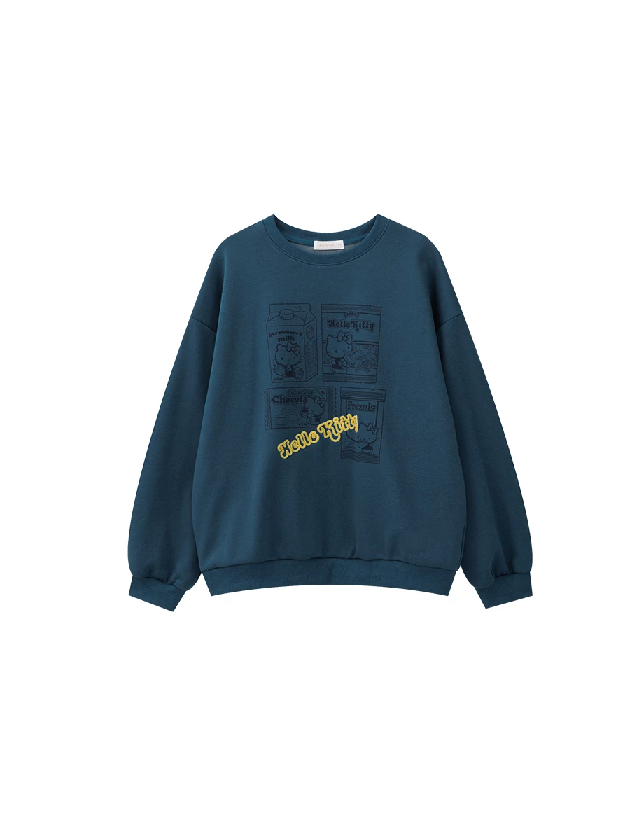 【Hello Kitty Collaboration】Soft Cotton Pullover Sweatshirt with Kitty Snack Graphic 【Hello Kitty Collaboration】Soft Cotton Pullover Sweatshirt with Kitty Snack Graphic