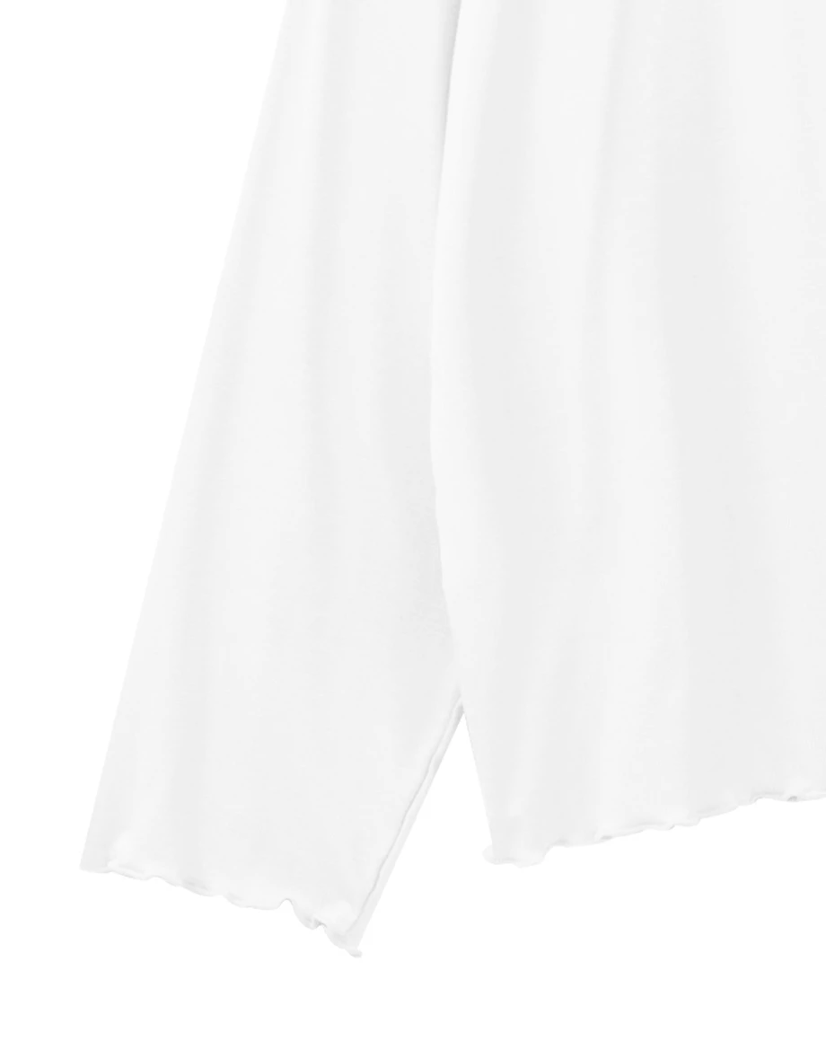 Crew Neck Lettuce Hem Soft Knit Long Sleeve Top Crew Neck Lettuce Hem Soft Knit Long Sleeve Top