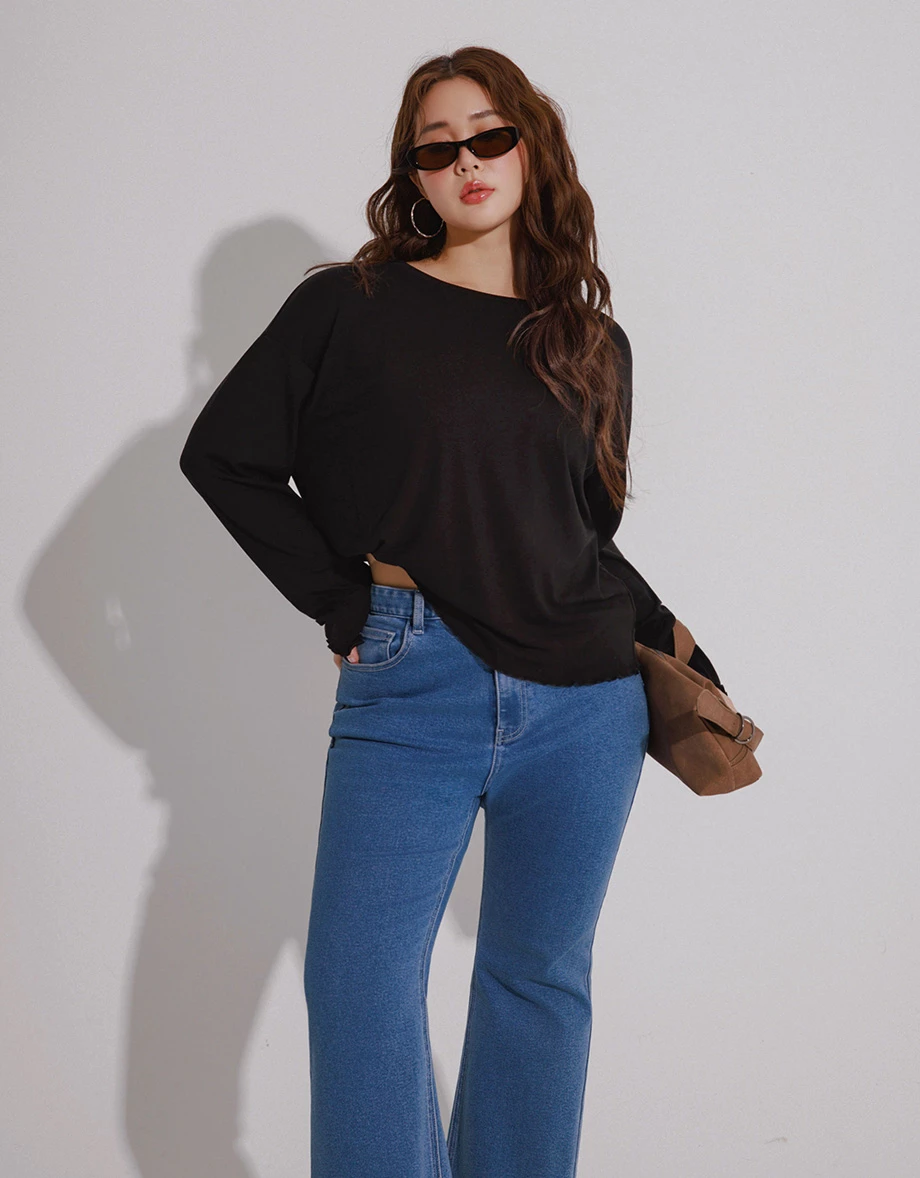 Crew Neck Lettuce Hem Soft Knit Long Sleeve Top Crew Neck Lettuce Hem Soft Knit Long Sleeve Top