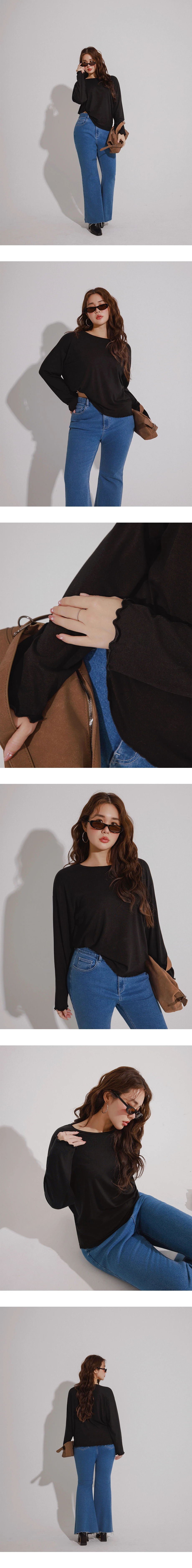 Crew Neck Lettuce Hem Soft Knit Long Sleeve Top Crew Neck Lettuce Hem Soft Knit Long Sleeve Top