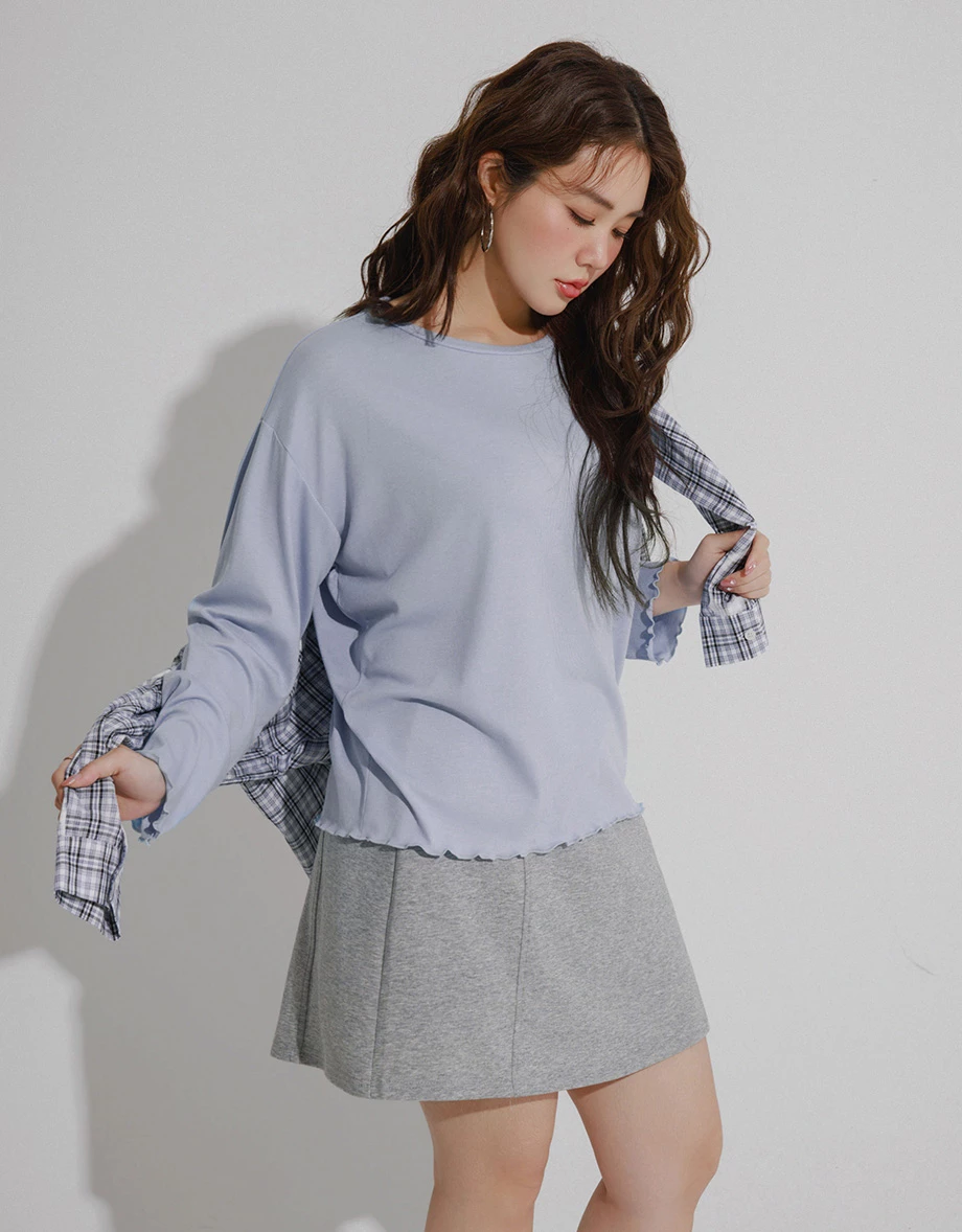 Crew Neck Lettuce Hem Soft Knit Long Sleeve Top Crew Neck Lettuce Hem Soft Knit Long Sleeve Top