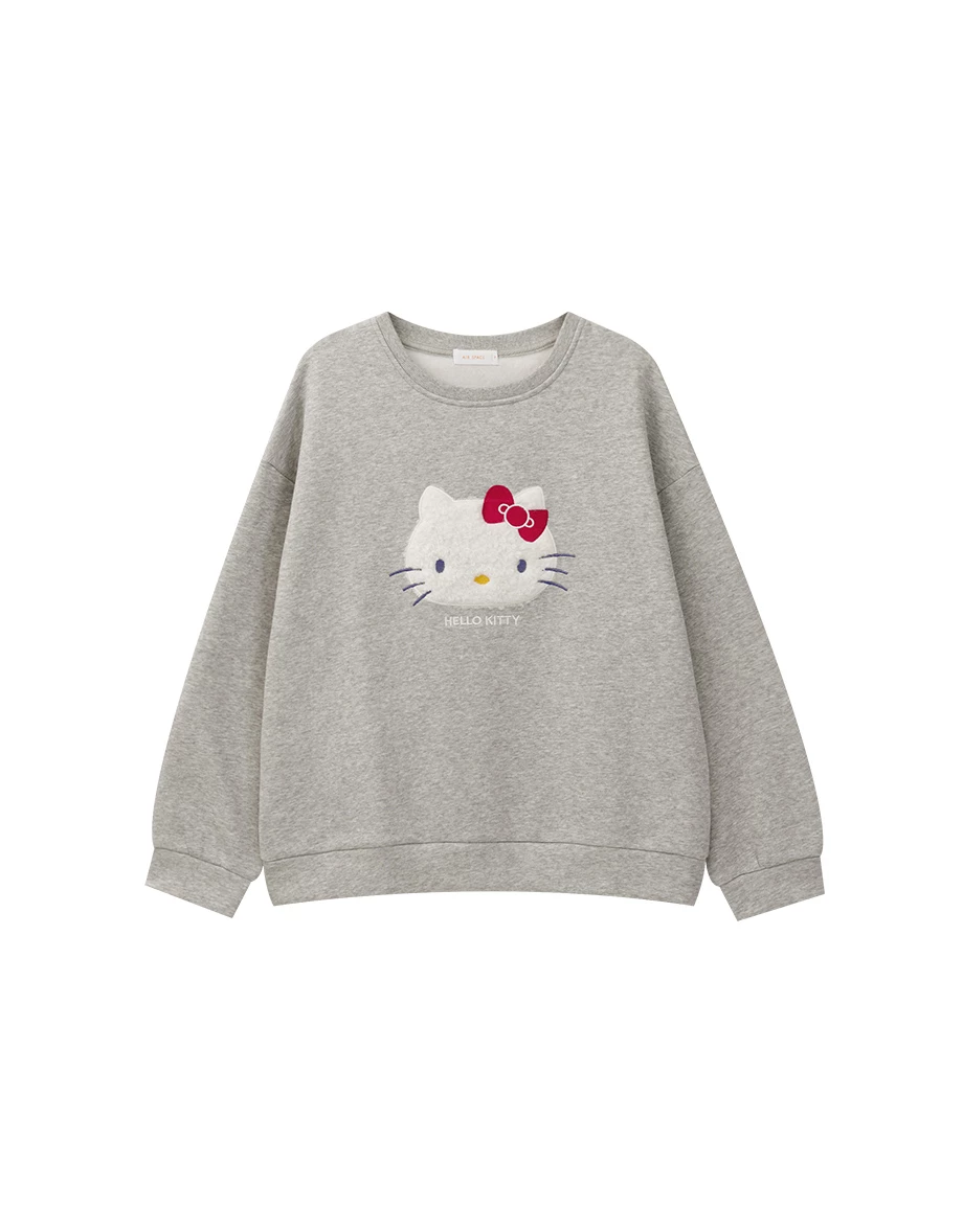 【Hello Kitty Collaboration】Plush Embroidered Graphic Crew Neck Sweatshirt 【Hello Kitty Collaboration】Plush Embroidered Graphic Crew Neck Sweatshirt
