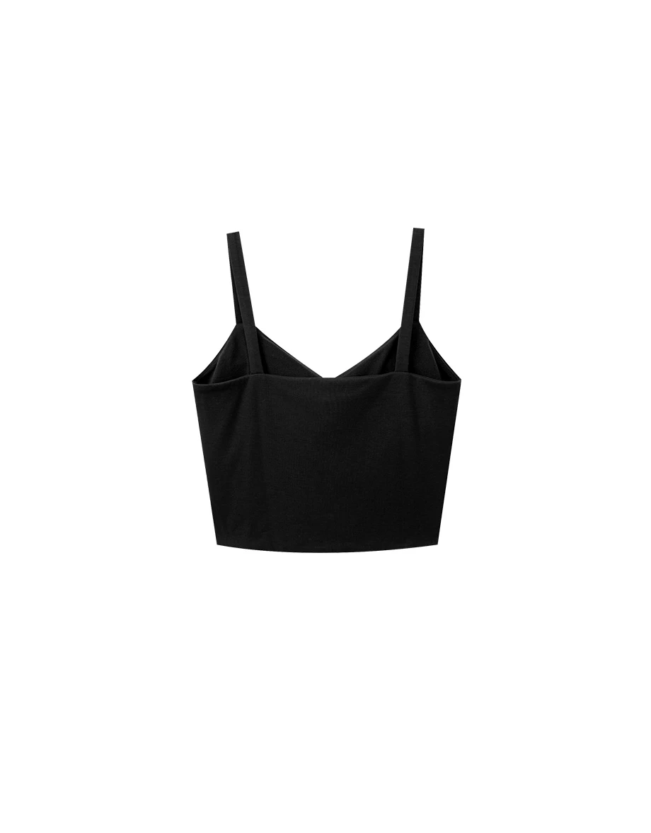 【Heat Tech】Soft Stretch V Neck Wide Strap Padded Cropped Cami Bra Top 【Heat Tech】Soft Stretch V Neck Wide Strap Padded Cropped Cami Bra Top