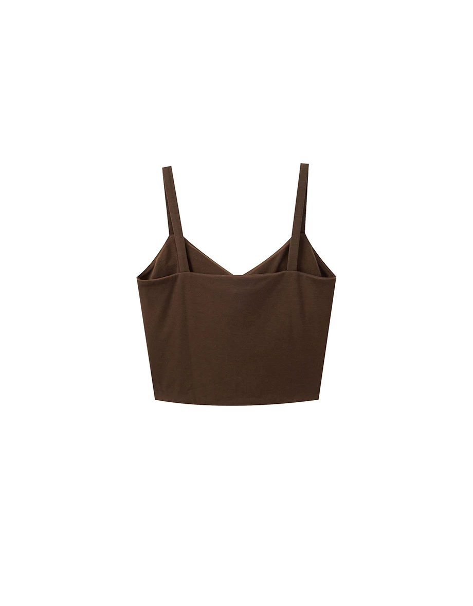 【Heat Tech】Soft Stretch V Neck Wide Strap Padded Cropped Cami Bra Top 【Heat Tech】Soft Stretch V Neck Wide Strap Padded Cropped Cami Bra Top