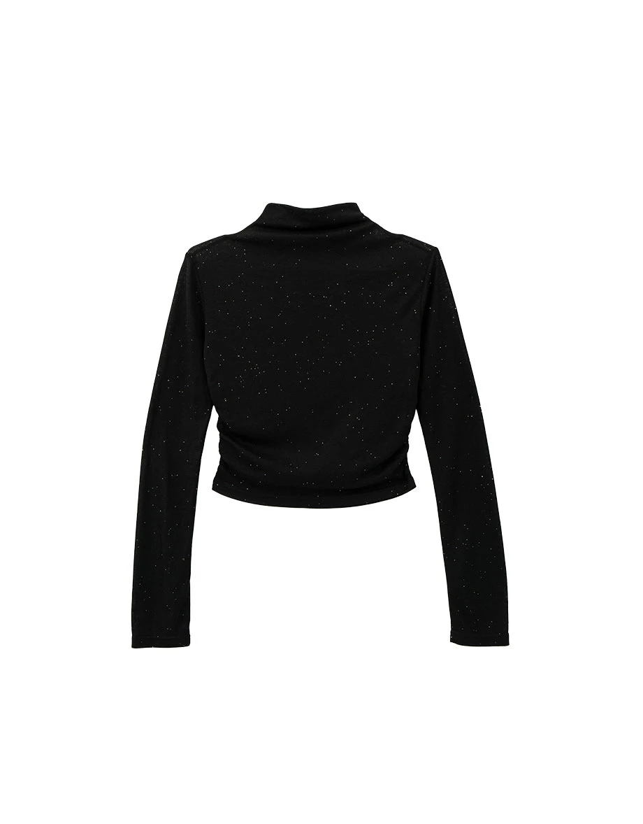 Fitted Mock Neck Long Sleeve Top with Side Ruched Detailing Fitted Mock Neck Long Sleeve Top with Side Ruched Detailing