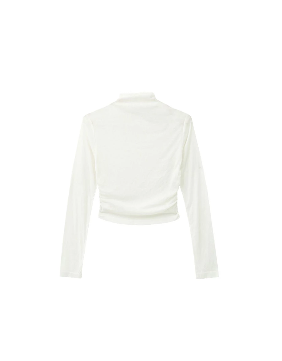Fitted Mock Neck Long Sleeve Top with Side Ruched Detailing Fitted Mock Neck Long Sleeve Top with Side Ruched Detailing
