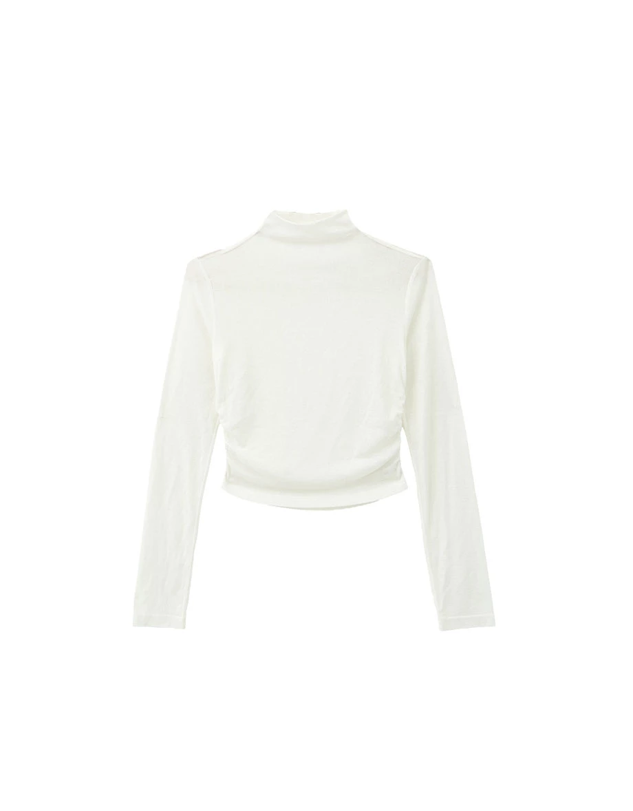 Fitted Mock Neck Long Sleeve Top with Side Ruched Detailing