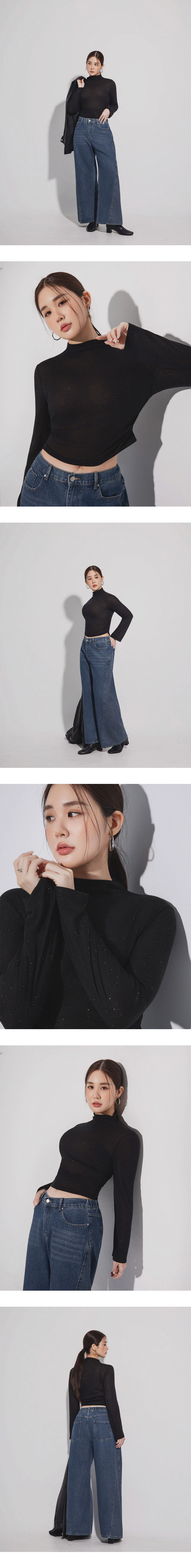 Fitted Mock Neck Long Sleeve Top with Side Ruched Detailing Fitted Mock Neck Long Sleeve Top with Side Ruched Detailing