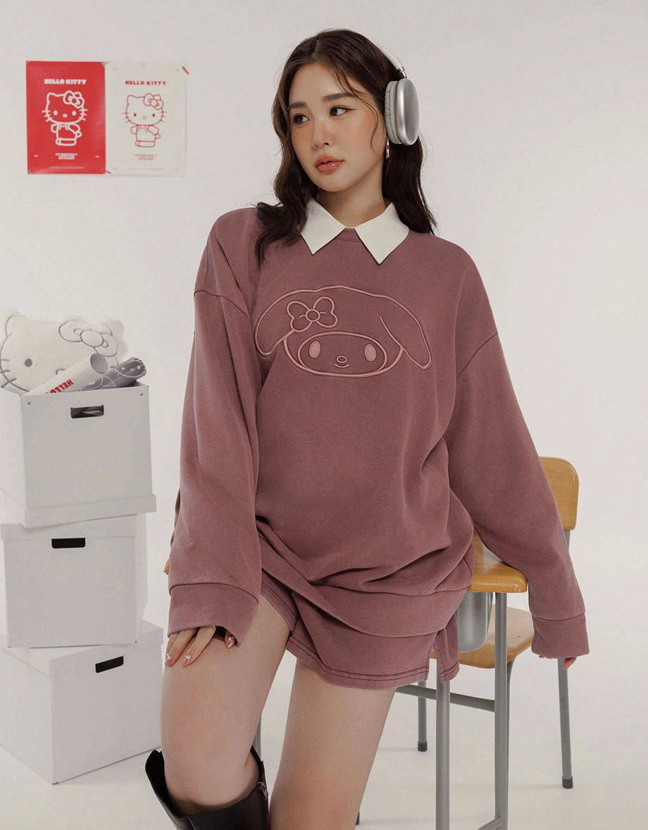 【SANRIO Collab】Sanrio Collaboration Character Outline Embroidered Sweatshirt (Unisex)