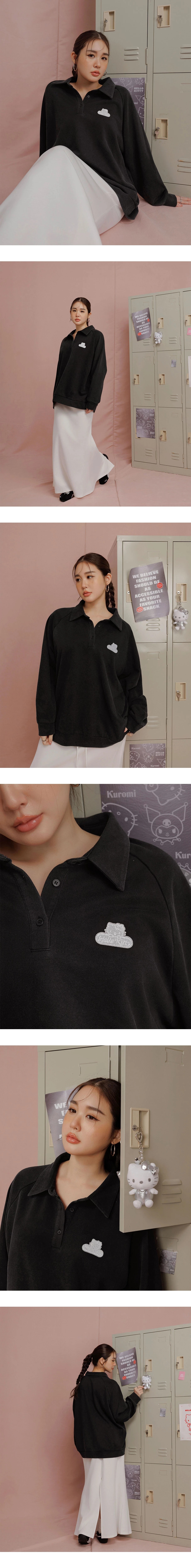 【SANRIO Collab】Hello Kitty Oversized Polo Shirt with Embroidered Patch (Unisex)