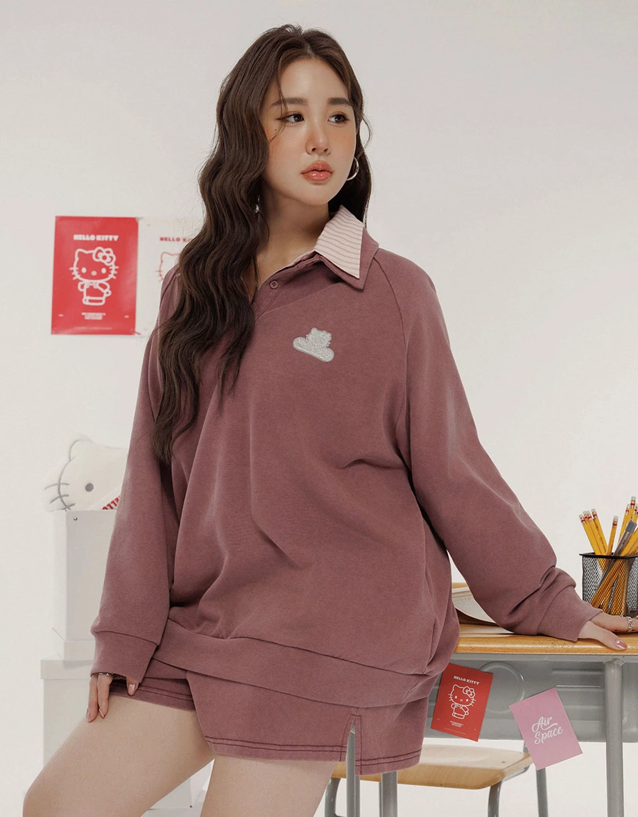 【SANRIO Collab】Hello Kitty Oversized Polo Shirt with Embroidered Patch (Unisex)