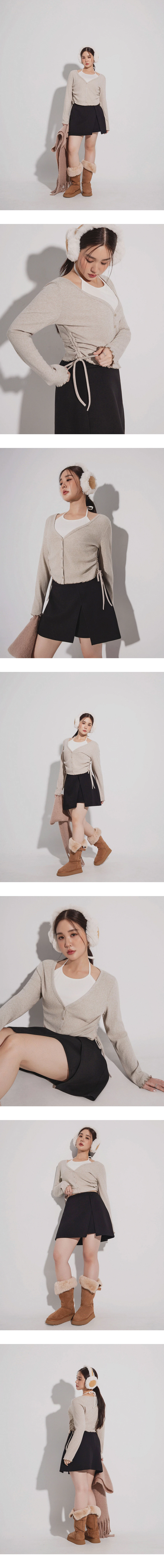 Fauce 2 Piece Lettuce Hem Ruched Side Drawstring Cardigan Fauce 2 Piece Lettuce Hem Ruched Side Drawstring Cardigan