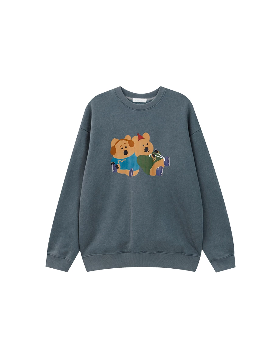 【DINOTAENG】Washed Color Print Sweatshirt With Inner Fleece 【DINOTAENG】Washed Color Print Sweatshirt With Inner Fleece